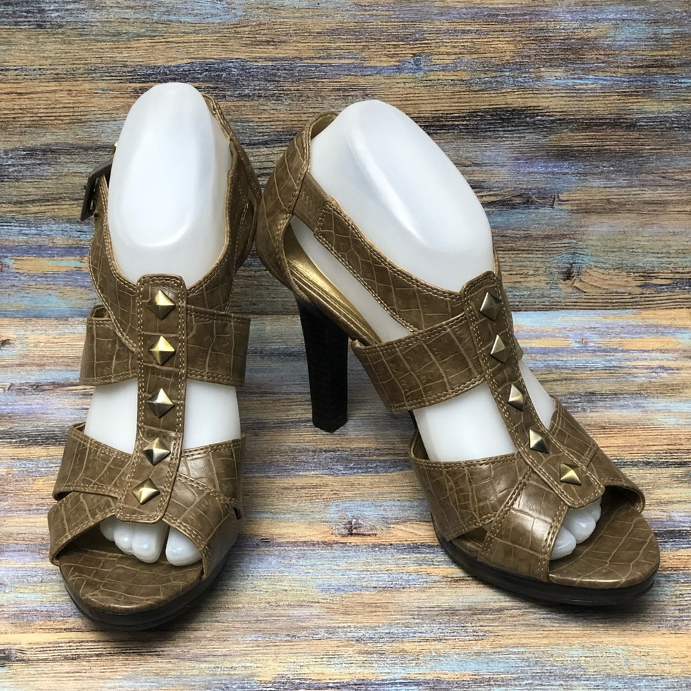 Dana Buchman Strappy Stiletto Studded Faux Leather